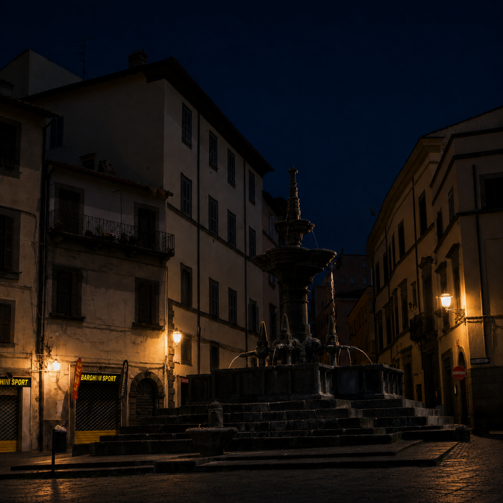 Illustrazione di piazza Fontana Grande di notte
