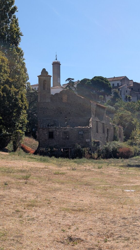 Prato secco per il caldo estivo in un parco pubblico di Viterbo