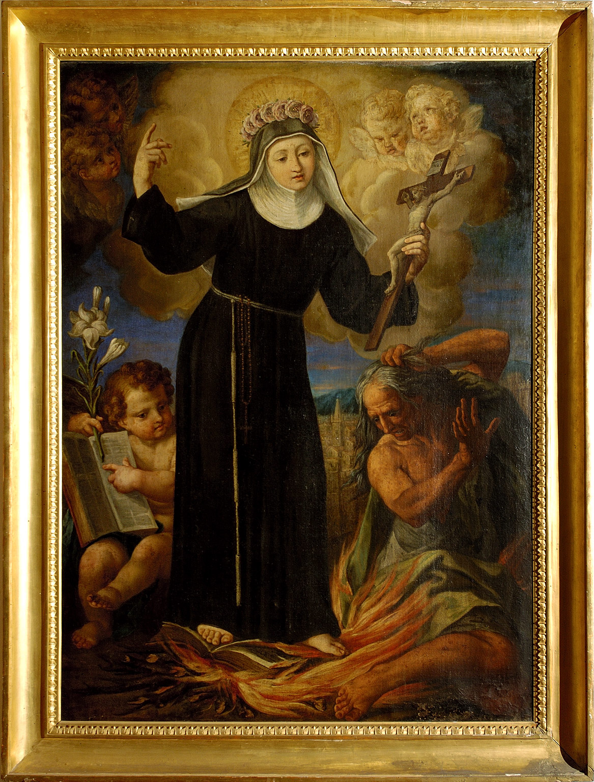 Dipinto raffigurante Santa Rosa da Viterbo con il crocifisso e il giglio