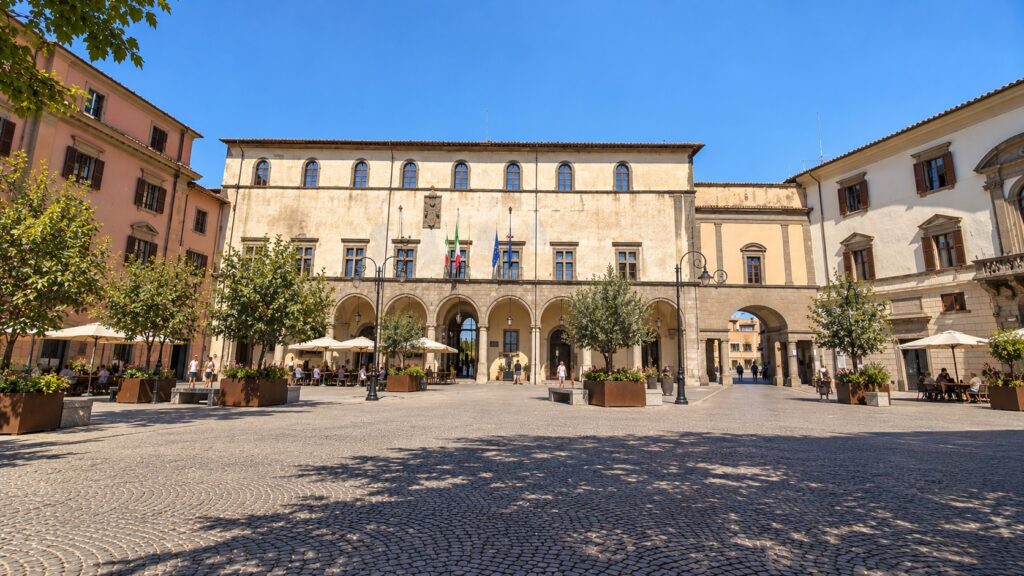 Simulazione del portico del palazzo comunale, senza totem e pannelli