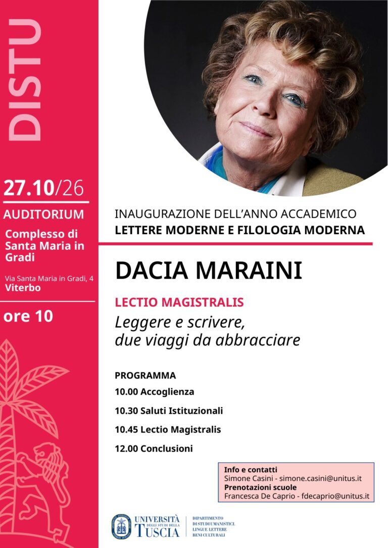 Lectio magistralis di Dacia Maraini all’Università della Tuscia